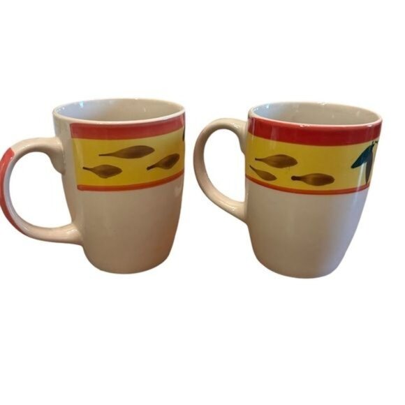 Set Of 4 Country View Rooster Ceramic Mugs 4.25" Tall - Picture 3 of 10